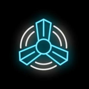 Neon icon of a ceiling fan rotating and creating airflow Stock Illustration