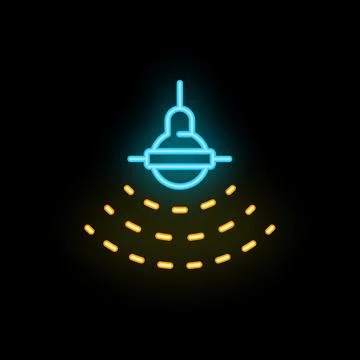 Neon icon of a ceiling lamp illuminating a surface with light Stock Illustration