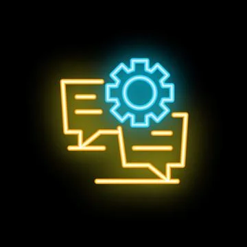 Neon icon of chat bubbles and gear symbolizing technical support Stock Illustration
