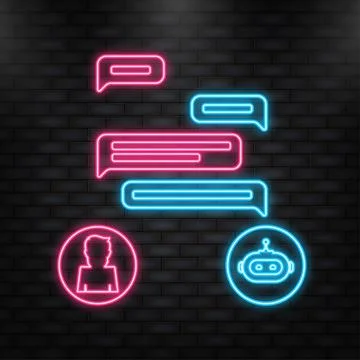 Neon Icon. Chatbot icon concept, chat bot or chatterbot. Robot Virtual Illustrazione stock