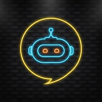 Neon Icon. Chatbot icon concept, chat bot or chatterbot. Robot Virtual Illustrazione stock