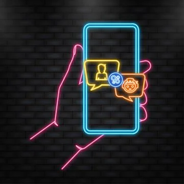 Neon Icon. Chatbot icon concept, chat bot or chatterbot. Robot Virtual Stock Illustration