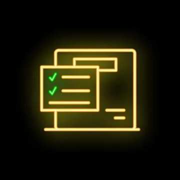 Neon icon of checklist showing items being completed on computer screen Illustrazione stock