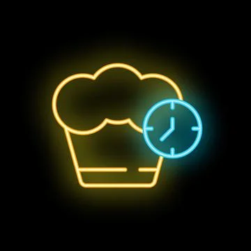 Neon icon of chef hat with clock showing cooking time Stock Illustration