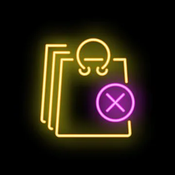 Neon icon of clipboard with rejected documents on black brick wall Stockillustratie