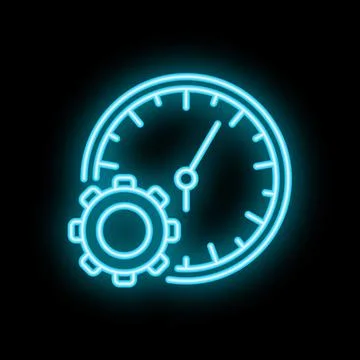 Neon icon of clock and cogwheel representing time management Stock Illustration