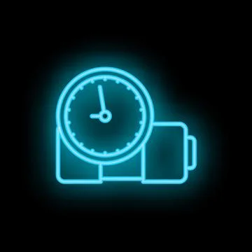 Neon icon of clock showing battery life remaining Stock Illustration