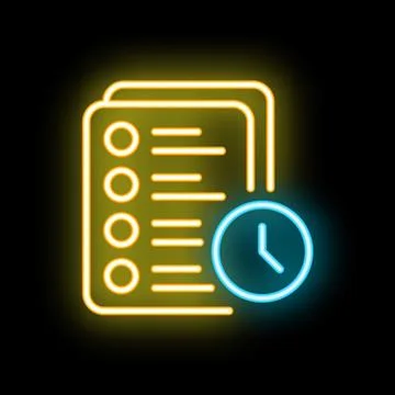 Neon icon of clock showing deadline for completing tasks in documents Stock Illustration