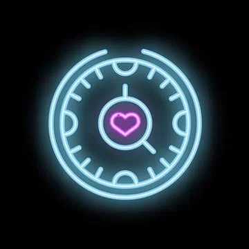 Neon icon of a clock showing a heart for valentine's day Stock Illustration