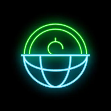 Neon icon of clock showing time passing on earth globe Stock Illustration