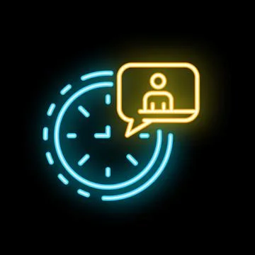 Neon icon of clock showing time for business meeting Stock Illustration