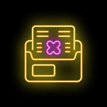 Neon icon of closed envelope with rejected document inside Stock Illustration