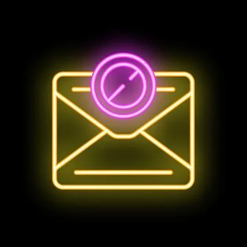 Neon icon of closed envelope with stop sign showing unsent email Stock Illustration