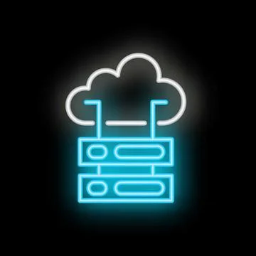 Neon icon of cloud computing connecting to server rack イラスト素材
