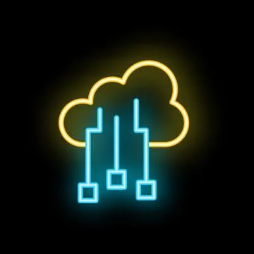 Neon icon of cloud computing connecting to servers Stock Illustration