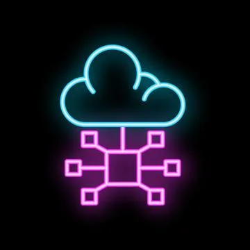 Neon icon of cloud computing connecting to network servers Stock Illustration