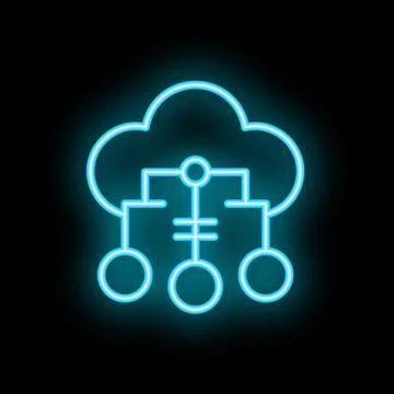 Neon icon of cloud computing connecting servers and devices Stock Illustration