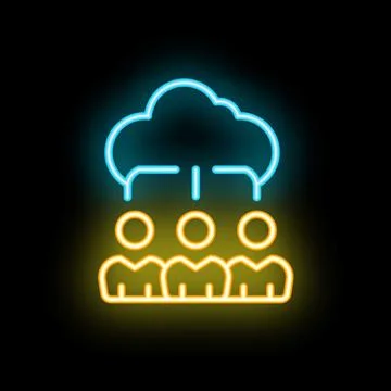 Neon icon of cloud computing connecting business people Illustrazione stock