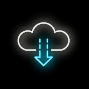 Neon icon of cloud computing data downloading with arrow and glowing effect Stock Illustration