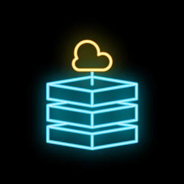 Neon icon of cloud computing database server storage hosting Illustrazione stock
