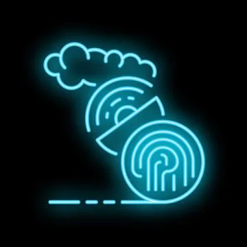 Neon icon of cloud computing protecting data with fingerprint security Illustrazione stock