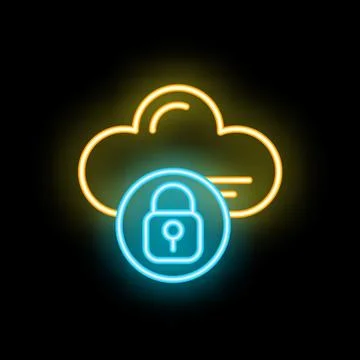 Neon icon of cloud computing security system protecting data 스톡 일러스트