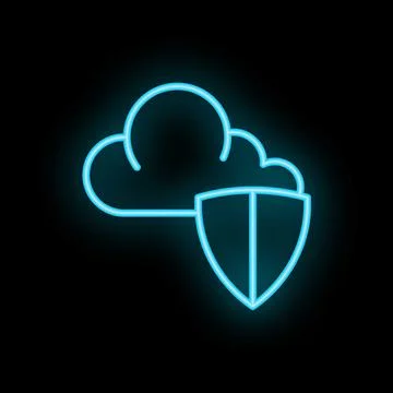 Neon icon of cloud computing security with shield protecting data 스톡 일러스트