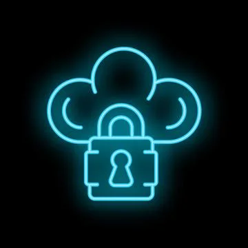 Neon icon of cloud computing security system with closed padlock 스톡 일러스트