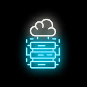 Neon icon of cloud computing with server connecting to data Stock Illustration