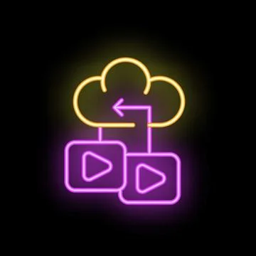 Neon icon of cloud computing sharing video files Stock Illustration