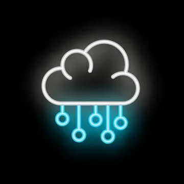 Neon icon of cloud computing showing data raining down Stock Illustration
