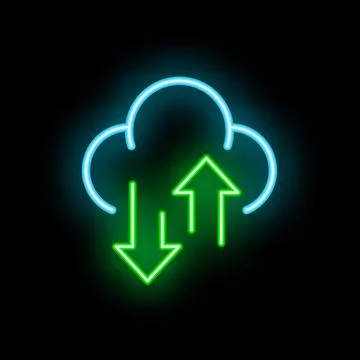Neon icon of cloud computing showing uploading and downloading data Stock Illustration