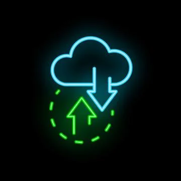 Neon icon of cloud computing showing uploading and downloading data Illustrazione stock