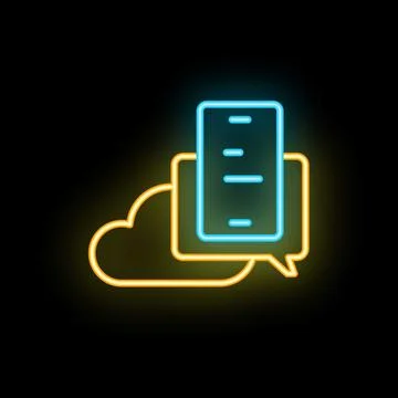Neon icon of cloud computing with smartphone inside speech bubble Illustrazione stock