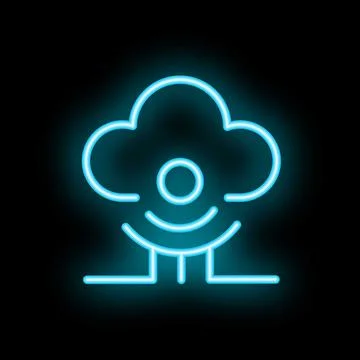 Neon icon of cloud computing spreading signal through network cables Stock Illustration