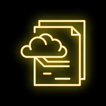 Neon icon of cloud computing storing documents online 库存插图