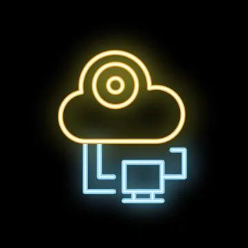 Neon icon of cloud computing system monitoring servers Illustrazione stock