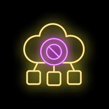 Neon icon of cloud computing system showing blocked access to network Illustrazione stock