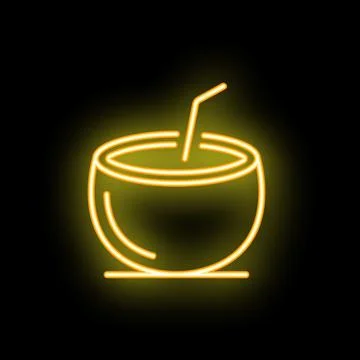 Neon icon of coconut cocktail with drinking straw on black background イラスト素材