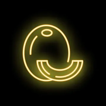 Neon icon of a coconut with a slice cut out on black background Illustrazione stock