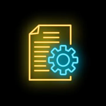Neon icon of a cogwheel implementing a document Stock Illustration