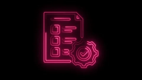 Neon icon of completed task with checkmark on gear on black background Stock Footage 330777807