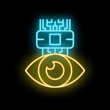 Neon icon of computer chip scanning human eye Stockillustratie