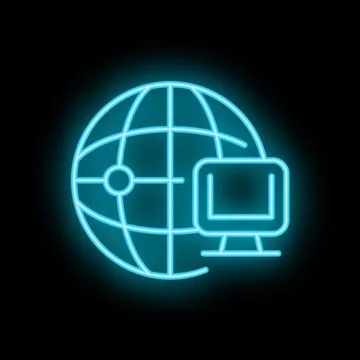 Neon icon of computer connecting to global network representing internet acce Stock Illustration