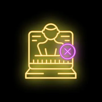Neon icon of a computer deleting a user profile with a cross mark Stock Illustration