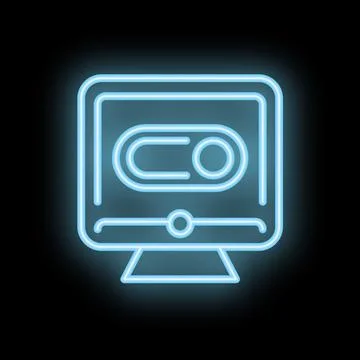 Neon icon of a computer displaying an audio cassette tape Stock Illustration
