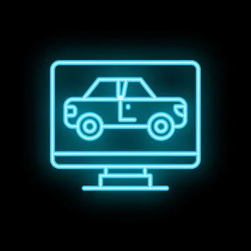 Neon icon of computer displaying car for online services Stock Illustration