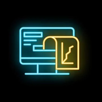 Neon icon of computer displaying decreasing graph representing market crash Stock Illustration