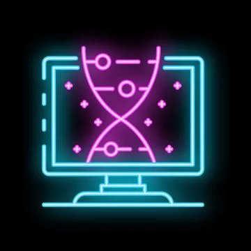 Neon icon of computer displaying dna double helix Stock-Illustration