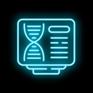 Neon icon of a computer displaying dna information and analysis Stock Illustration